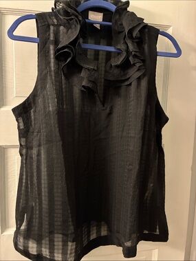 Chico's Black Ruffle Mock-Neck Sleeveless Sheer Camisole